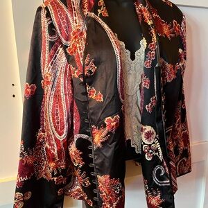JS Collections Black and Red Embroidered Blazer